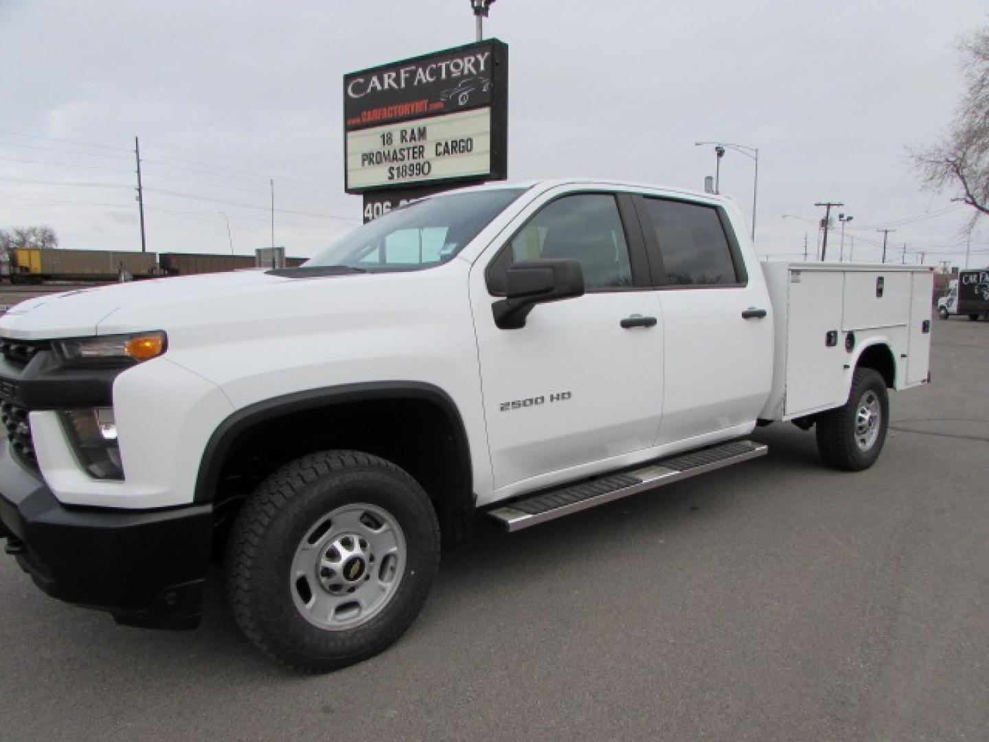 2020 White /Gray Chevrolet Silverado 2500HD Service Body Crew Cab 4WD (1GB1YLE78LF) with an 6.6L V8 OHV 16V Gasoline Engine engine, 6 speed automatic transmission, located at 4562 State Avenue, Billings, MT, 59101, (406) 896-9833, 45.769516, -108.526772 - 2020 Chevrolet Silverado 2500HD Crew Cab 4WD - Service Body! 6.6L V8 OHV 16V Gasoline Engine - 6 speed automatic transmission - 4WD - 79,469 miles - One owner - Inspected and serviced - copy of the inspection and work performed provided - full vehicle history report Air conditioning - tilt ste - Photo#0